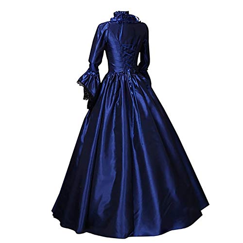 Mittelalter Kleidung Damen, Renaissance Kleid Damen Lang, Gothic Kleid Spitze Retro Maxikleider Ausgestellten Ärmeln Gesmokte Taille Partykleid Off Shoulder Frabblock Karneval Kostüm Mittelalterliche von Briskorry