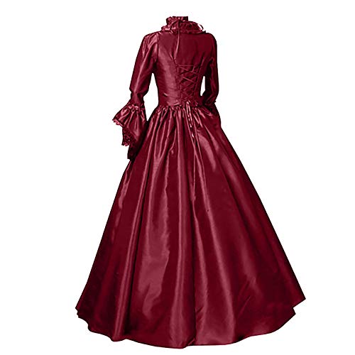 Mittelalter Kleidung Damen, Renaissance Kleid Damen Lang, Gothic Kleid Spitze Retro Maxikleider Ausgestellten Ärmeln Gesmokte Taille Partykleid Off Shoulder Frabblock Karneval Kostüm Mittelalterliche von Briskorry