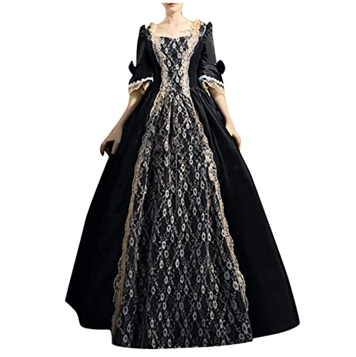 Mittelalter Kleidung Damen, Renaissance Kleid Grün, Gotischen Kleider Mesh Vintage Maxikleid Ausgestellten Ärmeln Gesmokte Taille Partykleid Frabblock Schulterfreie Fasching Kostüm Mittelalterliches von Briskorry