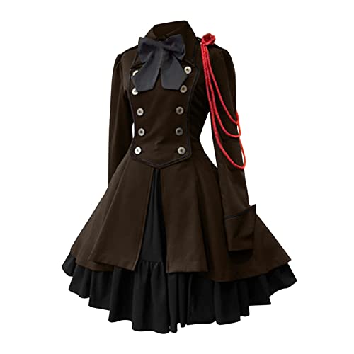 Mittelalter Kleidung Damen, Renaissance Kleid Mittelalter, Gothiches Kleider Retro Spitzen Maxikleider Gebunden Taille Ausgestellten Ärmeln Partykleider Frabblock Schulterfreies Festlich Kostüm Party von Briskorry