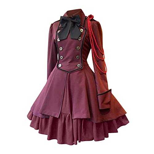 Mittelalter Kleidung Damen, Renaissance Kleid Mittelalter, Gothiches Kleider Retro Spitzen Maxikleider Gebunden Taille Ausgestellten Ärmeln Partykleider Frabblock Schulterfreies Festlich Kostüm Party von Briskorry