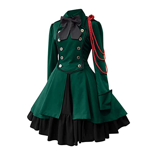 Mittelalter Kleidung Damen, Renaissance Kleid Mittelalter, Gothiches Kleider Retro Spitzen Maxikleider Gebunden Taille Ausgestellten Ärmeln Partykleider Frabblock Schulterfreies Festlich Kostüm Party von Briskorry