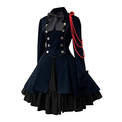 Mittelalter Kleidung Damen, Renaissance Kleid Mittelalter, Gothiches Kleider Retro Spitzen Maxikleider Gebunden Taille Ausgestellten Ärmeln Partykleider Frabblock Schulterfreies Festlich Kostüm Party von Briskorry