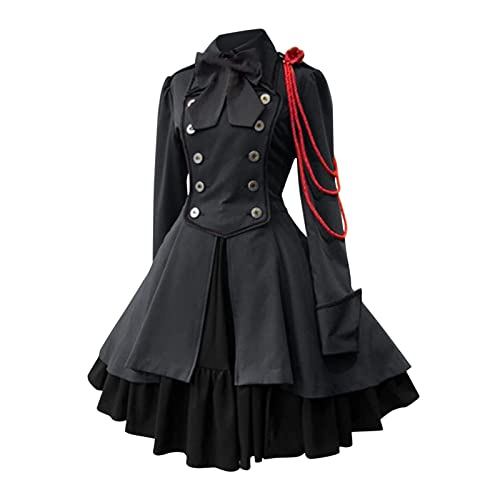 Mittelalter Kleidung Damen, Renaissance Kleid Mittelalter, Gothiches Kleider Retro Spitzen Maxikleider Gebunden Taille Ausgestellten Ärmeln Partykleider Frabblock Schulterfreies Festlich Kostüm Party von Briskorry