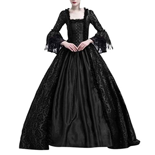 Mittelalter Kleidung Damen, Renaissance Kleider Damen, Gotischen Kleid Vintage Mesh Maxikleid Trompete Ärmel Gebunden Taille Partykleid Off Shoulder Frabblock Halloween Kostüm Mittelalterliches von Briskorry