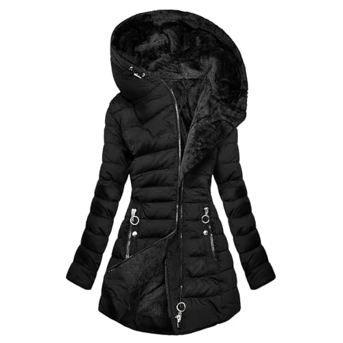 Warme Winterjacke Damen Gefüttert, Daunenjacke Damen Winter, Übergangsjacke mit Kapuzen Warmer Outdoor Jacke Lange Ärmel Zipper Steppparka Casual Grosse Grössen Sweatjacke Mode Jacken Frauen von Briskorry