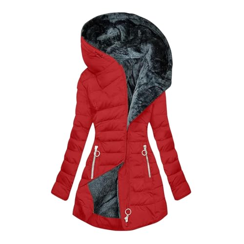 Warme Winterjacke Damen Gefüttert, Steppjacke Damen Übergangsjacke, Outdoorjacke Wärme mit Kapuzen Trenchcoat Zipper Langarm Steppparka Freizeit Grosse Grössen Wachsjacke Kuschelig Jacke Outdoor von Briskorry