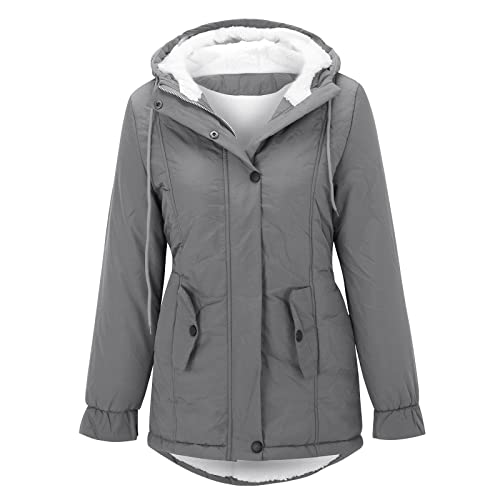 Winterjacke Damen Gefüttert, Damen Daunenjacke Winter, Daunenmantel mit Kapuze Warme Freizeitjacke mit Reißverschluss Langarm Down Jacket Lässiges Übergrößen Dufflecoat Elegant Mäntel Frauen von Briskorry