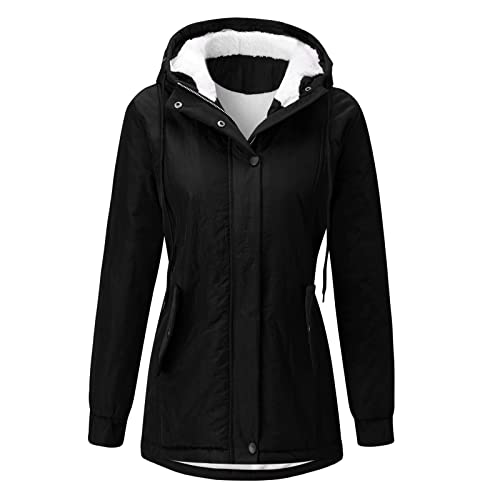 Winterjacke Damen Lang Warm Gefüttert, Winter Steppjacke Damen, Übergangsjacke Warm mit Kapuzen Wintermäntel Zipper Lange Ärmel Down Jacket Baggy Übergrößen Softshelljacke Elegant Coat Frauen von Briskorry