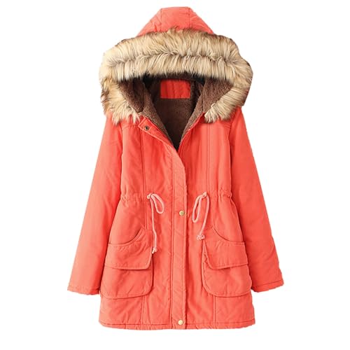 Winterjacke mit Fell Damen, Daunenjacke Damen Winter, Outdoorjacke Warmer mit Kapuze Outdoor Jacke Lange Ärmel Zipper Puffer Jacke Baggy Grosse Grössen Baumwolljacke Mode Damen-Mäntel Outdoor von Briskorry