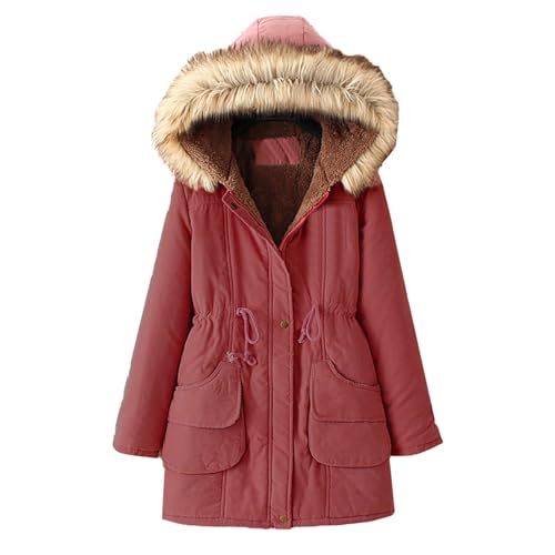 Winterjacke mit Fell Damen, Daunenjacke Damen Winter, Outdoorjacke Warmer mit Kapuze Outdoor Jacke Lange Ärmel Zipper Puffer Jacke Baggy Grosse Grössen Baumwolljacke Mode Damen-Mäntel Outdoor von Briskorry