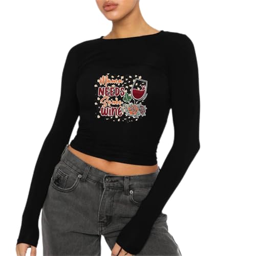 Y2K Top Longsleeve, Crop Tops Damen Sport Langarm, Oberteil Bauchfreies Slim Fit T Shirts Rundhalsausschnitt Langärmelig Tops Y2K Athletisches Stockholm Style Clothes Basic Bedruckt Streetwear von Briskorry