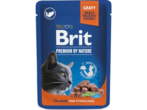 Katzennassfutter nach Sterilisierung Lachs in BRIT PREMIUM CAT Sterilised 10x100g von Brit