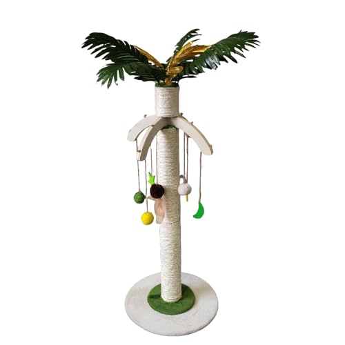 Kratzbaum mit Spielzeug zum Aufhängen, große Größe, 8,4 cm dick, Sisalseil-Stamm, 95 cm Höhe, Katzenbaum, Palmblatt-Design von Britepaws