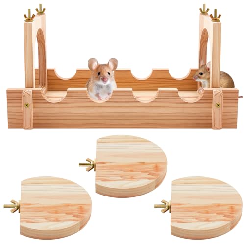 Briwooody Chinchilla Holz Hängebrücke Kleintierkäfig Zubehör mit 3 hängenden Kletterplattform Kleintiere Lebensraum Spielzeug für Chinchillas Hamster Meerschweinchen Ratten Eichhörnchen von Briwooody