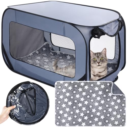 Briwooody Tragbare Katzen- und Hundebox, Pop-Offen-Katzenhütte, für drinnen und draußen, wasserdicht, Haustier-Reisebox mit Mattenauskleidung für große Katzen, mittelgroße Welpen, Autositz, Reisen, von Briwooody