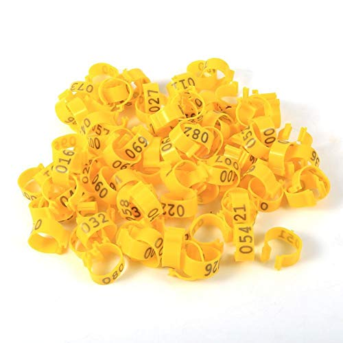 Broco 100PCS / Bag 16MM 001-100 nummerierte Plastik Geflügel Hühner Enten Gänsekeule Bands Ringe (Gelb) von FOXCUP