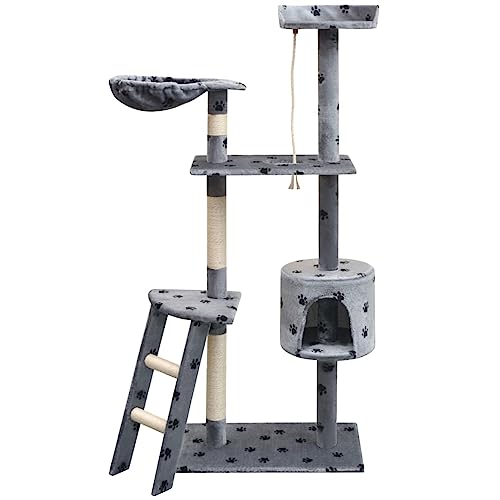 Brokky Katzen-Kratzbaum 150 cm Katzenkratzbaum Cat Tree Katzen Kratzbaum Katzen ZubehöR Indoor Pfoten-Aufdruck Grau von Brokky