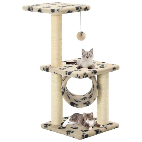 Brokky Katzen-Kratzbaum Sisal 65 cm Katzenkratzbaum Cat Tree Katzen Kratzbaum Katzen ZubehöR Indoor Beige Pfoten-Aufdruck von Brokky