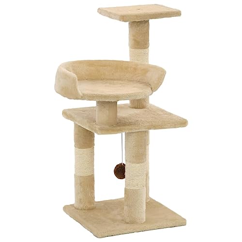 Brokky Katzen-Kratzbaum mit Sisal-Kratzsäulen Katzen Baumhaus Katzen Kratzbaum 65 cm Beige von Brokky