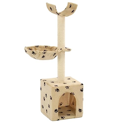 Brokky Katzen-Kratzbaum mit Sisal-Säulen 105 cm Katzenkratzbaum Cat Tree Katzen Kratzbaum Katzen ZubehöR Indoor Beige Pfoten-Aufdruck von Brokky