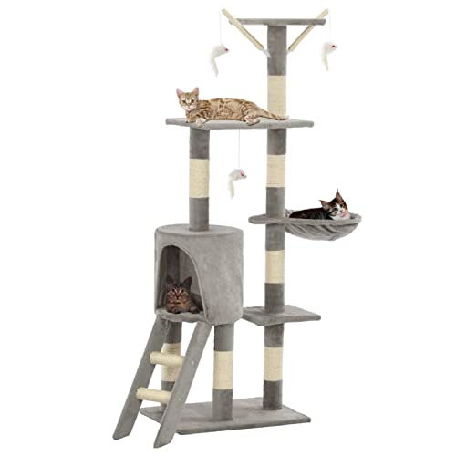 Brokky Katzen-Kratzbaum mit Sisal-Säulen 138 cm Katzenkratzbaum Cat Tree Katzen Kratzbaum Katzen ZubehöR Indoor Grau von Brokky