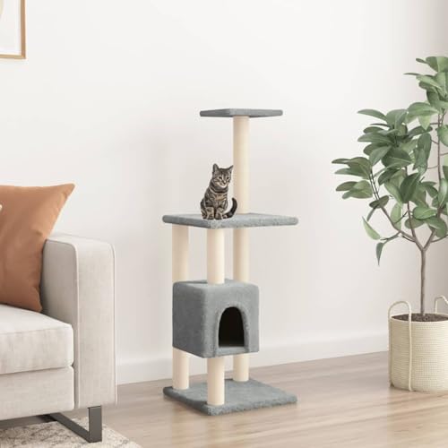 Brokky Kratzbaum mit Sisal-Kratzsäulen Hellgrau 104 cm Katzenkratzbaum Kratzbaum Katze Kleiner Kratzbaum FüR Katzen Cat Tree Kratzbaum von Brokky