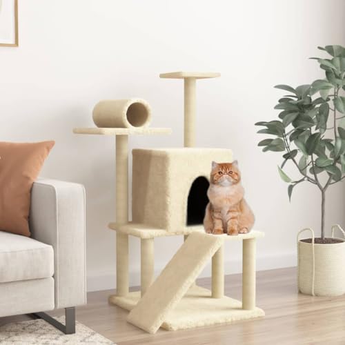 Brokky Kratzbaum mit Sisal-Kratzsäulen Katzen Baumhaus Katzen Kratzbaum Creme 110,5 cm von Brokky