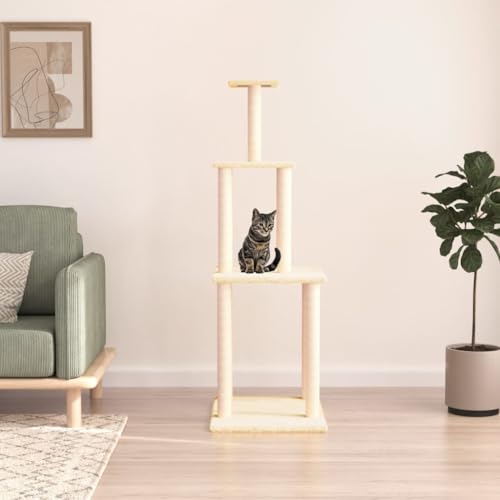 Brokky Kratzbaum mit Sisal-Kratzsäulen Katzen Baumhaus Katzen Kratzbaum Creme 149 cm von Brokky