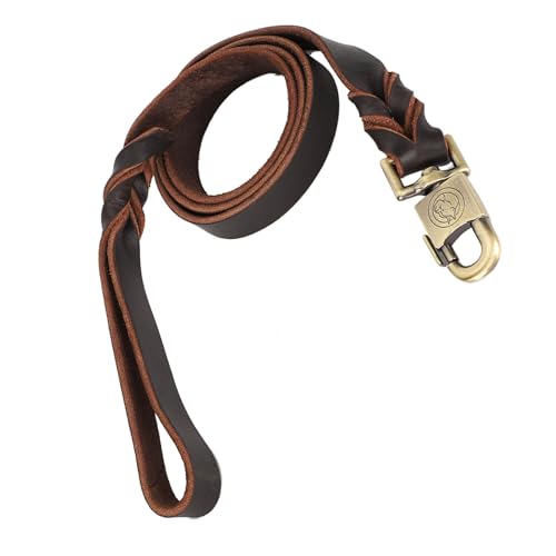 1 Stück Hundehalsband und Leine aus Weichem Leder, Robuste Geflochtene Haustierkette, 2,5 cm Breit, 90 Cm/120 Cm/150 cm Lang, aus Weichem Leder mit Robustem Clip für Kräftige von Brrnoo