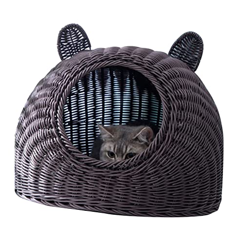 Bequemes Liegen aus PP-Material, Katzenbett, Handgewebtes, Halbgeschlossenes Katzenhaus aus Rattanimitat mit Breiter Öffnung, Leicht zu Schlafen, zu Bewegen und mit (38x38cm / von Brrnoo