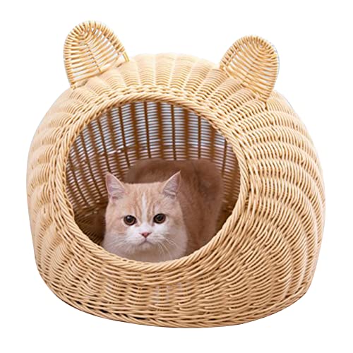 Bequemes Liegen aus PP-Material, Katzenbett, Handgewebtes, Halbgeschlossenes Katzenhaus aus Rattanimitat mit Breiter Öffnung, Leicht zu Schlafen, zu Bewegen und mit (38x38cm / von Brrnoo