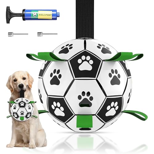 Hundespielzeug, großer Weltmeisterschafts-Fußball mit Riemen, iteratives Hundespielzeug zum Tauziehen, Hofspiel, Wasserspielzeug, Welpengeburtstagsgeschenke, langlebige Hundebälle für drinnen und von Brylex