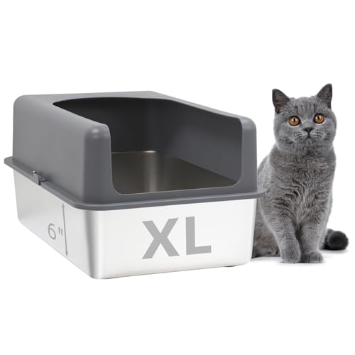 Bsadne Hochseitige Katzentoilette aus Edelstahl – Große, antihaftbeschichtete, leicht zu reinigende Katzentoilette aus Metall für Katzen von Bsadne