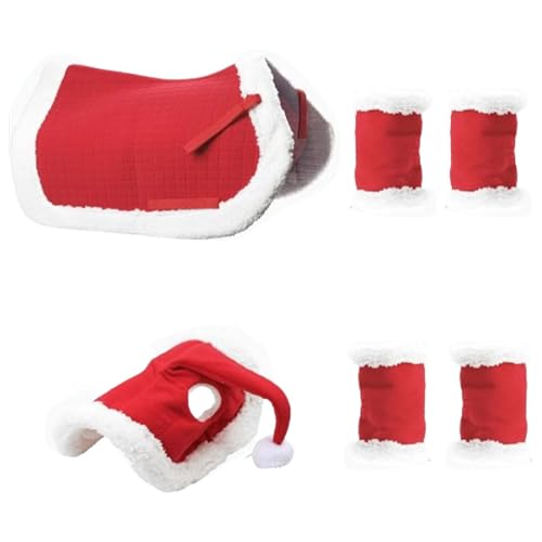 Bsbkoj Christmas Horse Costume Accessories - Christmas Costume Accessories for Horses - Soft Warm Horse Leg Wraps Santa Hat Saddle Pad for Holiday Christmas Supplies von Bsbkoj