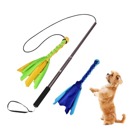 Bsbkoj Dog Flirt Stick, Extendable Teasing Wand, 10.24x1.97x1.57 Inches/ 14.17x2.36x1.57in Puppy Chasing Pole with 2 Detachable Rope Tugs, Rope Tug Dog Toy for Outdoor Exercise and Training von Bsbkoj