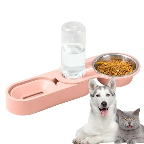 Cat Feeder and Water Dispenser, Rotatable 2 in 1 Pet Bowl, Stainless Steel Pet Supplies, Non Slip Portable Automatic, 9.84x5.31x7.87 Inches for Cats, Dogs, and Bunnies von Bsbkoj