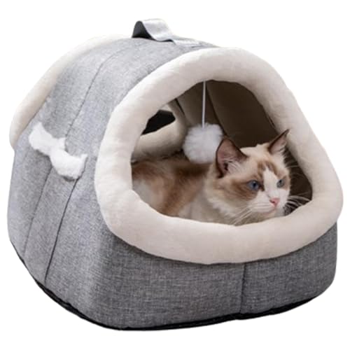 Compact Cat Bed, Comfortable Pet Bed, Cozy Pet Cave, Spacious Cat House, Sleeping Cave, 55x43x35 Cm, 1 pc. Gray, Warm Cave Nest Indoor Cat House with Side Pocket for Pets, Cats and Kittens von Bsbkoj