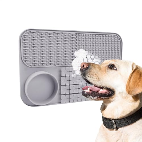 Dog Mat, Dog Bowl, Feeding Pads, with Suction Cups Versatile Stimulation Ideal for Wet Or Dry Food, Dogs Lickings Pad and Slows Feeders Bowls, 15.12x9.84x1.54 Inches Pink Gray von Bsbkoj