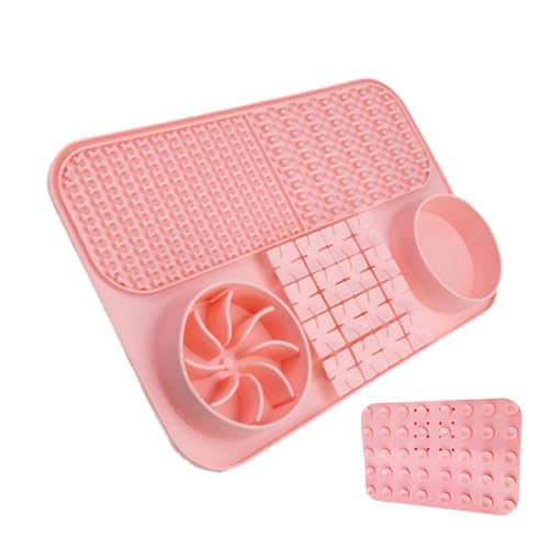 Dog Matte, Dog Bowl, Feeding Pads, mit Saugbecher für vielseitige Stimulation, ideal für Nass- oder Trockenfutter, Dogs Lickings Pad und Slows Feeders Bowls, 39,8 x 3,8 x 3,5 cm, Rosa Grau von Bsbkoj