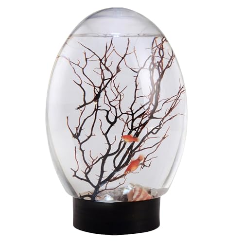 Fish Bowl, Small LED-Lit Fish Tank, Decorative Table Centerpiece with Fan Branch Tree Ornament, 7.09x4.72 Inches, Portable & Stylish for Home, Studio & Hotel Décor von Bsbkoj