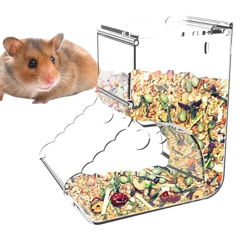 Hamster Food Dispenser, 400ml Acrylic Automatic Feeder, 5.51x5.04x2.76 Inches, Pet Cage Food Storage, No Spill Feeding Station for Hamsters, Hedgehogs, Ferrets, Mice, and Gerbils von Bsbkoj