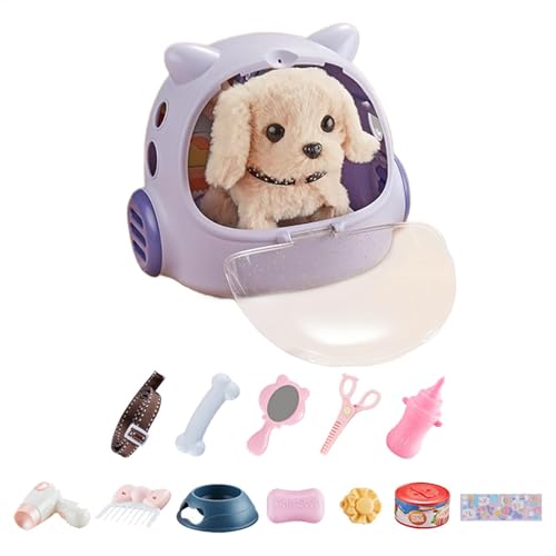 Interactive Walking Puppy, Electric Plush Toy with Pet Backpack, Realistic Stuffed Animal Dog, Feeding Deluxe Kit, Age 3 to 8, for Easter, Christmas, Birthday, 6.1 inches von Bsbkoj