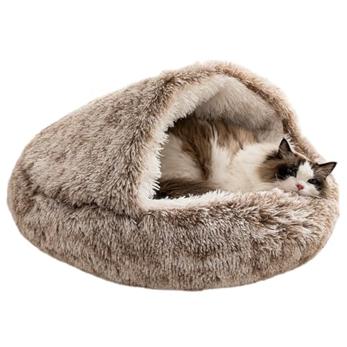 Katzenbett mit Kapuze, bequemes Muschel-Haustierbett, warmes Plüsch-Katzenbett, Indoor-Katzenhütte, weiches Katzen-Kapuzenbett, Haustierbett für Katzen, gemütlicher Katzenschlafsack, luxuriöses von Bsbkoj