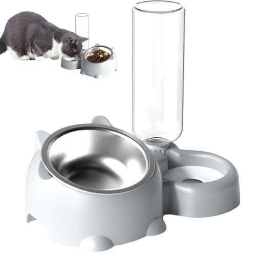 Katzenfutter und Wassernapf Set, geneigte Katzenfutterschale, Abnehmbarer Futternapf für Haustiere, Katzennapf für kleine Hunde, verstellbares Haustiernapf-Set, Haustier-Futterstation, ergonomischer von Bsbkoj