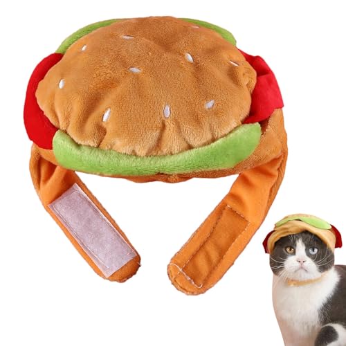 Katzenkostüm-Hut, Katzenkostüm-Hut für Haustiere, lustige verstellbare Kopfbedeckung mit Burger-Design für Halloween, Festivals und Cosplay, ideal, um Ihren pelzigen Freund hervorzuheben von Bsbkoj