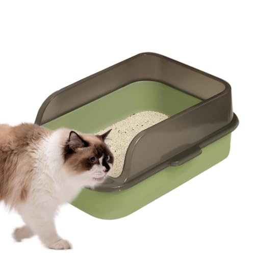 Open Cat Litter Box, High-Sided Leak Proof Cat Pan, Hygienic Odor Control, Easy to Clean Kitten Toilet, Gray, Green, Blue, Indoor Pet, 11.02x5.71 Inches von Bsbkoj