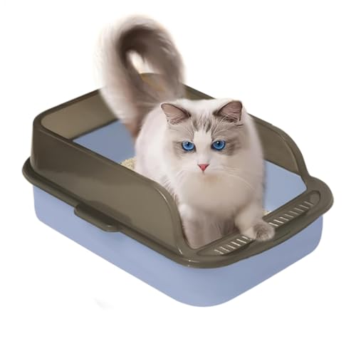 Open Cat Litter Box, High-Sided Leak Proof Cat Pan, Hygienic Odor Control, Easy to Clean Kitten Toilet, Gray, Green, Blue, Indoor Pet, 11.02x5.71 Inches von Bsbkoj