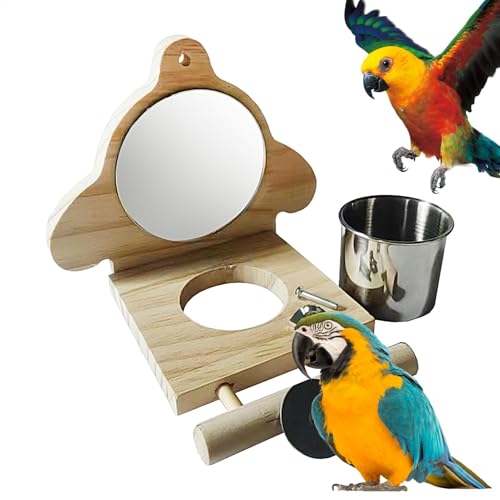 Parrot Perch, Parakeet Food Water Feeder, Bird Parrot Perch with Mirror, Parakeet Cage Accessories, Bird Mirror Perch Toy, Interactive Bird Perch, Lovebird Cage Toy, Cage Play Toy for Lovebird von Bsbkoj