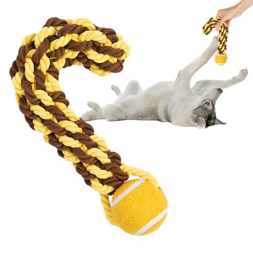 Rope Ball Dog Toy, Pet Teething Tennisball Design, interaktives Kauspielzeug für Hunde, perfekt für Zuhause, Park, Backyard und Gartenspiele, 22 x 6 x 10 cm, Gelb / Blau von Bsbkoj